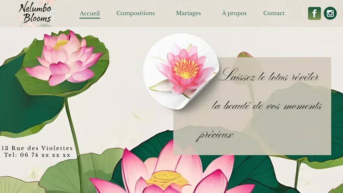 Capture d'écran du site Nelumbo Blooms - Site fleuriste