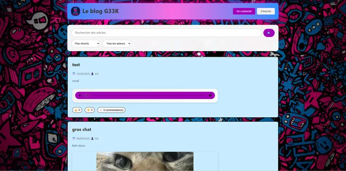 Capture d'écran du Blog G33K - Projet collectif Firebase